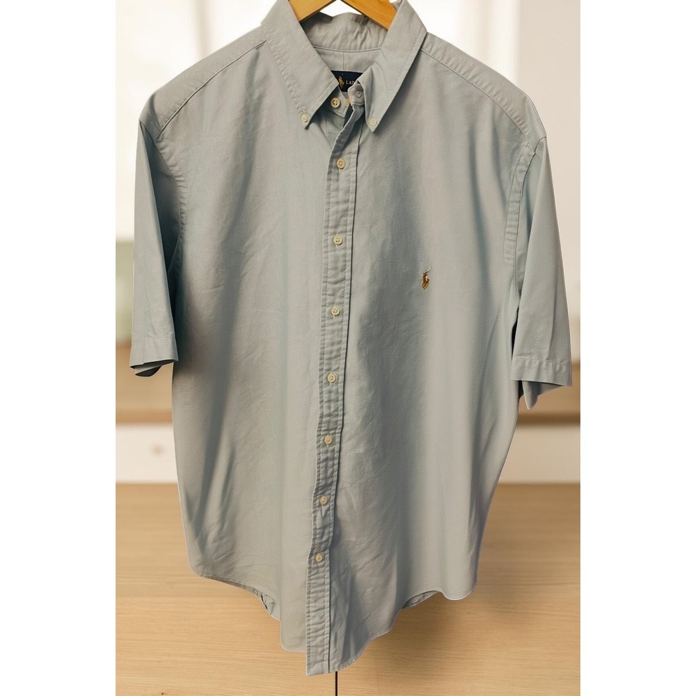 Ralph Lauren Button Down Short Sleeve Oxford Mens XL Tall blue-green shirt